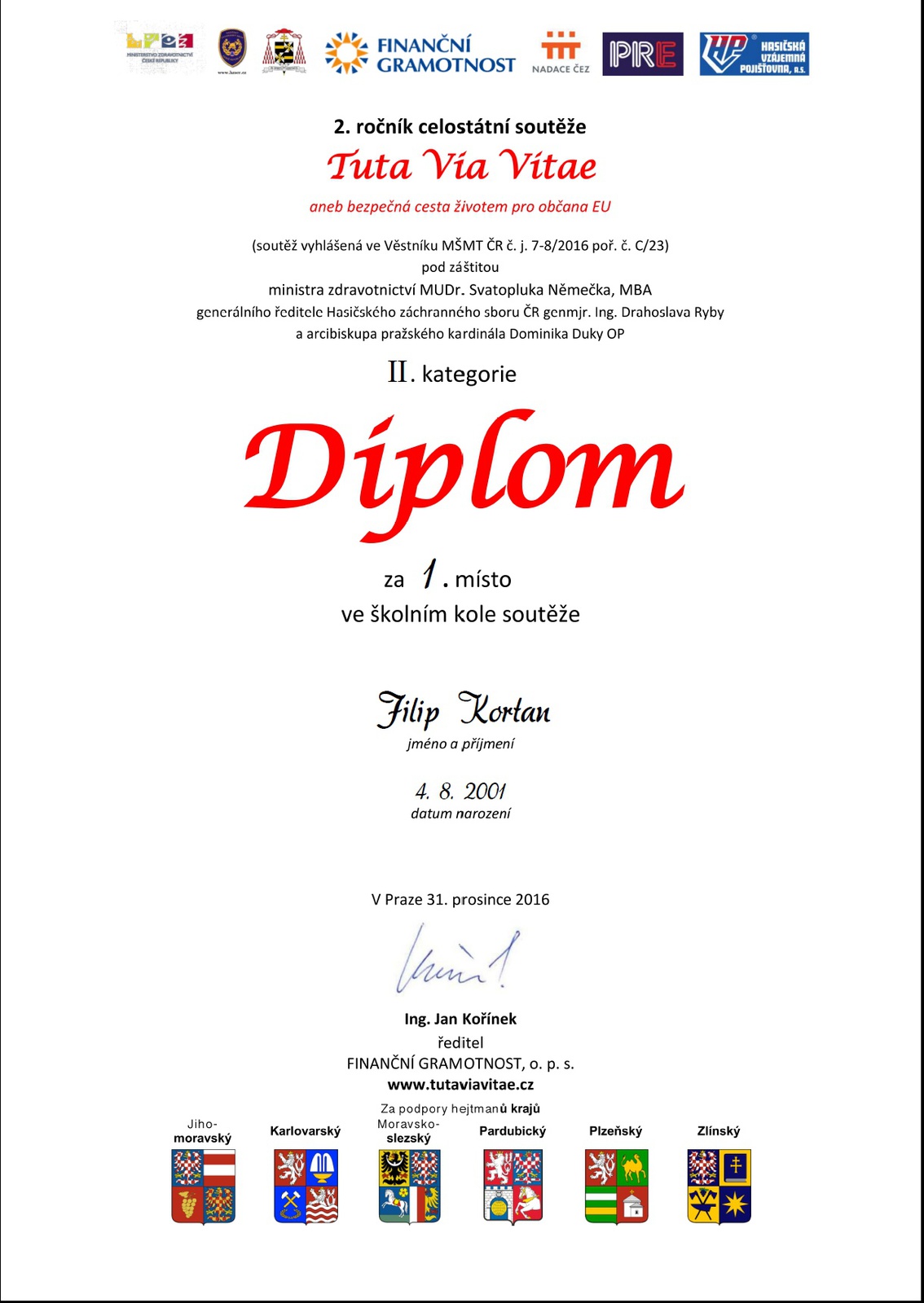 Diplom za 1. místo II. kategorie
