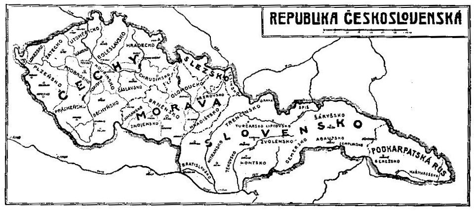Mapa první Československé republiky ve správním dělení do roku 1928