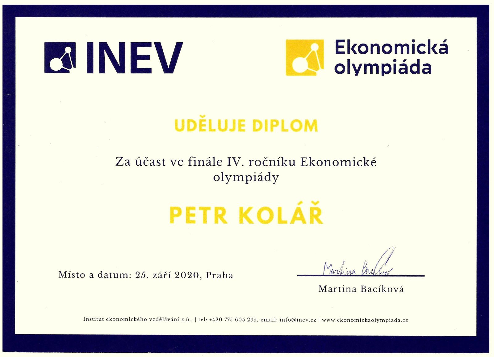 Diplom Petra Koláře