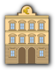 Budova banky se symbolem eura